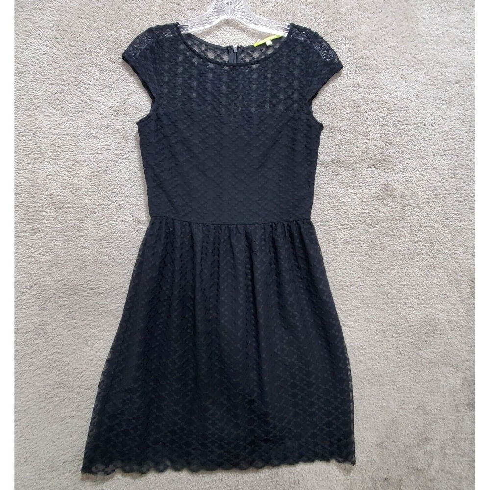 Gianni Bini Fit & Flare Dress Womens 2 Black Lace Textured Round Neck Cap Sleeve